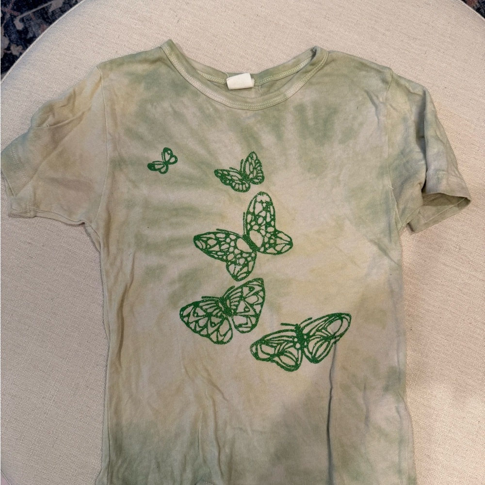 Urban Outfitters Green and Cream Short Sleeve Tee